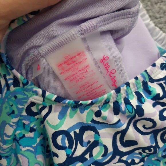 Lilly Pulitzer Womens Araza One Piece Teal blue Size 4 ruffle lace neck line - Picture 4 of 5